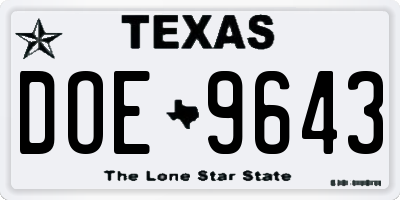 TX license plate DOE9643