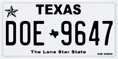 TX license plate DOE9647