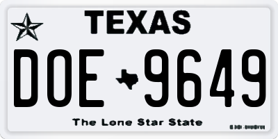 TX license plate DOE9649