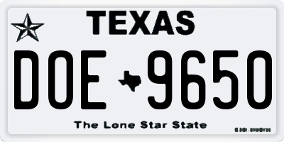 TX license plate DOE9650