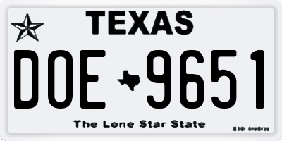 TX license plate DOE9651