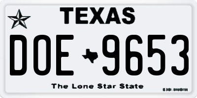TX license plate DOE9653