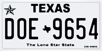 TX license plate DOE9654