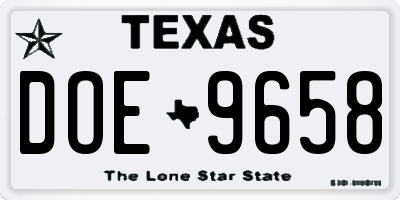 TX license plate DOE9658