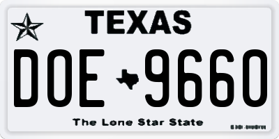 TX license plate DOE9660