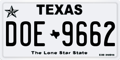 TX license plate DOE9662