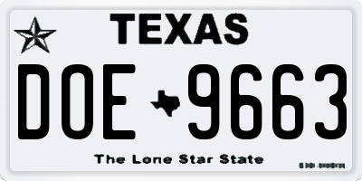 TX license plate DOE9663