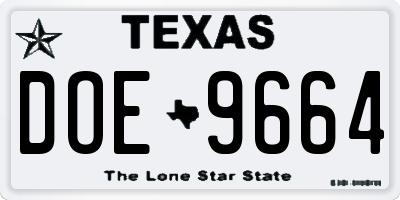 TX license plate DOE9664