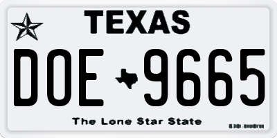TX license plate DOE9665