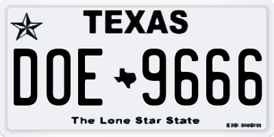 TX license plate DOE9666