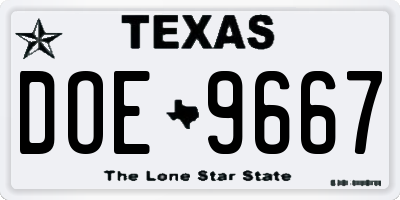 TX license plate DOE9667