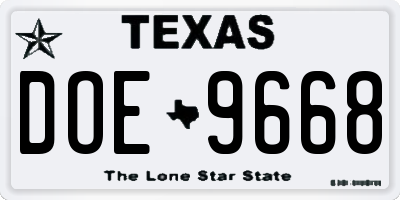 TX license plate DOE9668