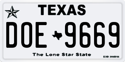 TX license plate DOE9669