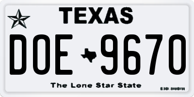 TX license plate DOE9670