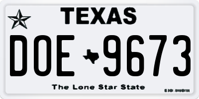 TX license plate DOE9673