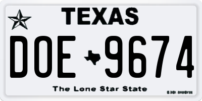 TX license plate DOE9674