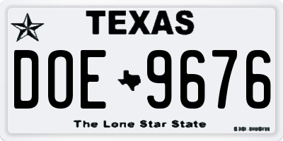 TX license plate DOE9676