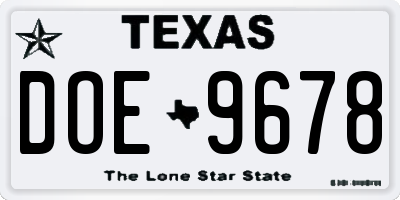 TX license plate DOE9678