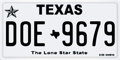 TX license plate DOE9679