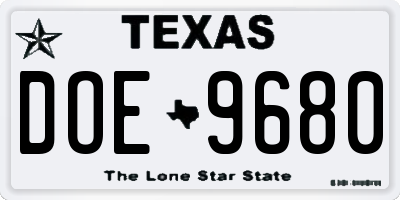 TX license plate DOE9680