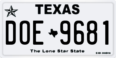 TX license plate DOE9681