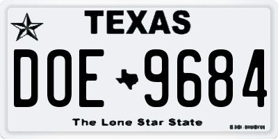 TX license plate DOE9684
