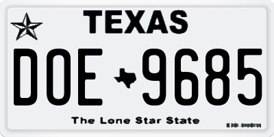 TX license plate DOE9685