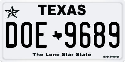TX license plate DOE9689