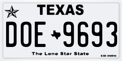 TX license plate DOE9693