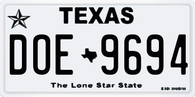 TX license plate DOE9694