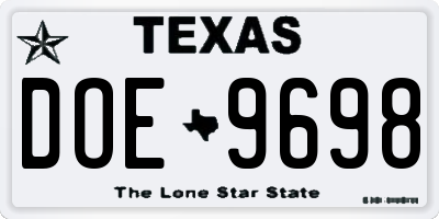 TX license plate DOE9698
