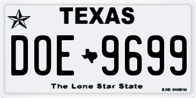 TX license plate DOE9699