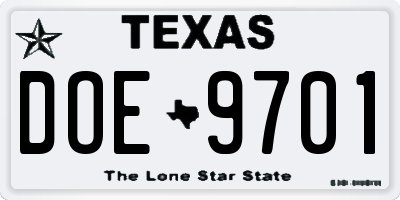 TX license plate DOE9701