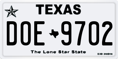 TX license plate DOE9702