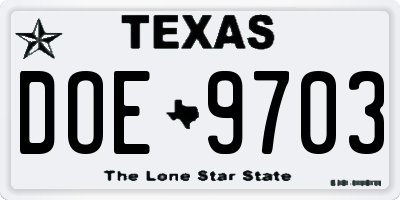 TX license plate DOE9703