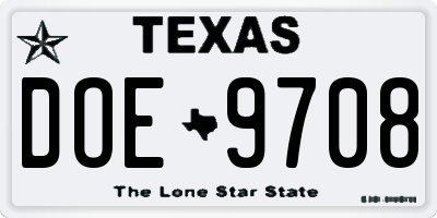 TX license plate DOE9708