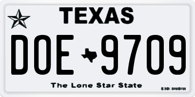 TX license plate DOE9709