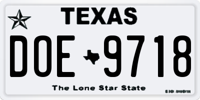 TX license plate DOE9718