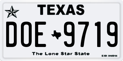 TX license plate DOE9719