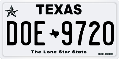 TX license plate DOE9720