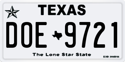 TX license plate DOE9721
