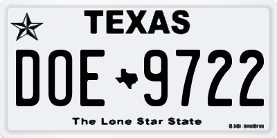 TX license plate DOE9722