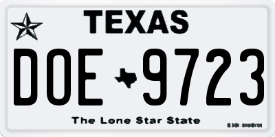 TX license plate DOE9723