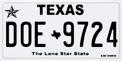 TX license plate DOE9724