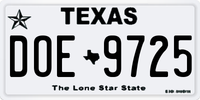 TX license plate DOE9725