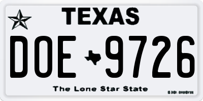 TX license plate DOE9726
