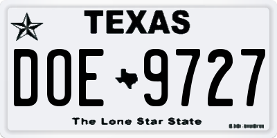 TX license plate DOE9727