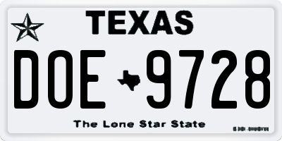 TX license plate DOE9728