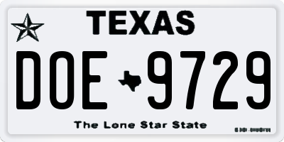 TX license plate DOE9729