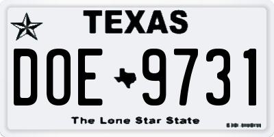 TX license plate DOE9731
